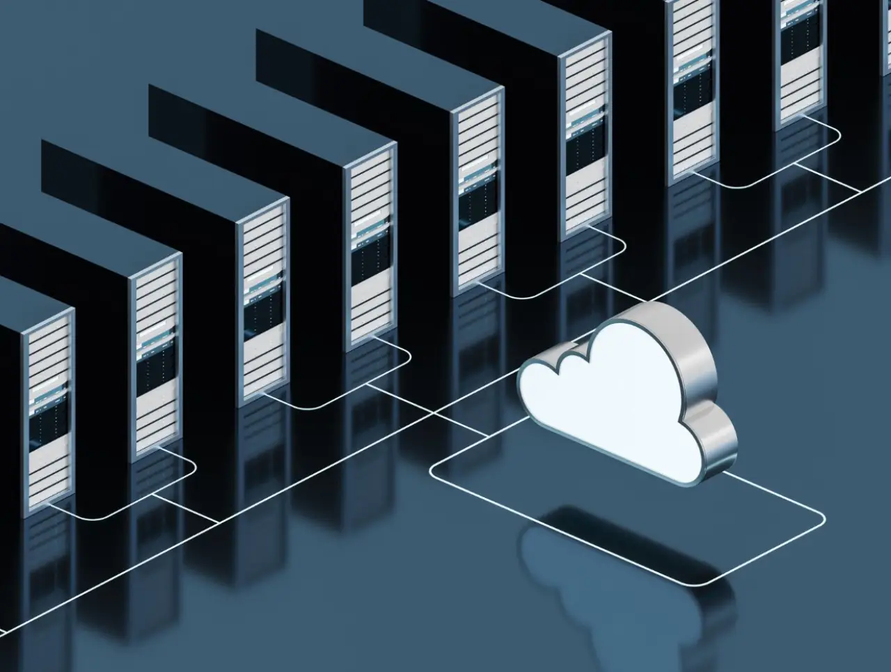 Migrinfo - Sauvegarde serveur et cloud Illustration de serveurs connectés au cloud pour la sauvegarde des données